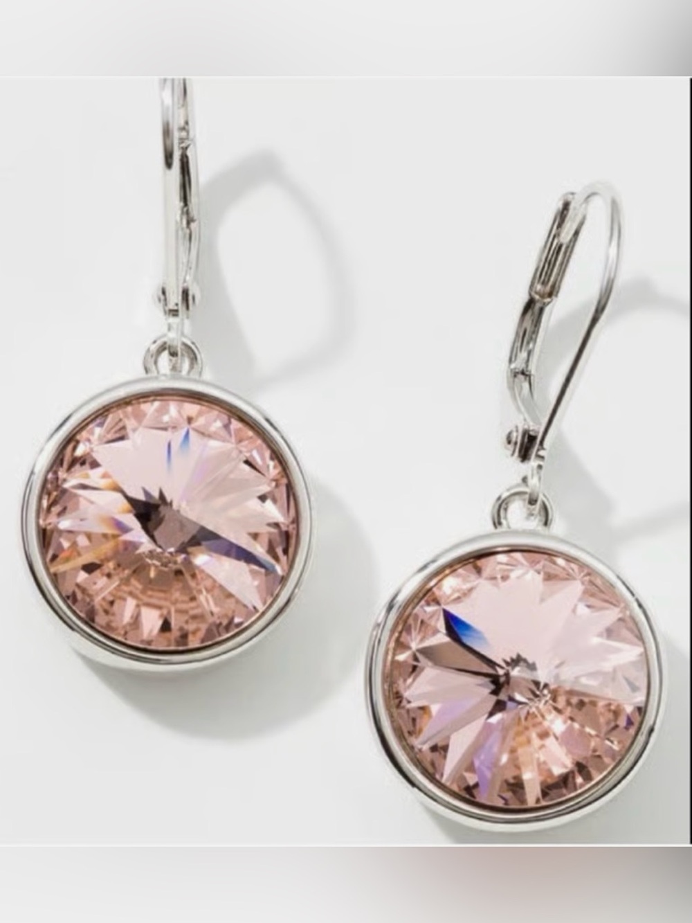🔥Sale🔥Touchstone by Swarovski Light Pink Lulu faceted sparkle leverback earrings - Picture 2 of 4